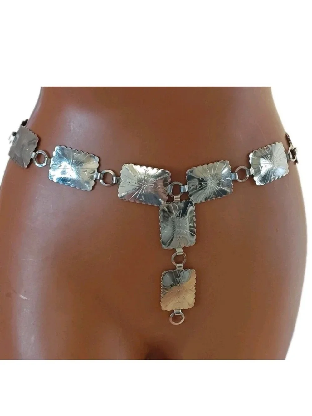VTG Silvel Boho MCM Arrow Motif Concho Chain Belt Native American Hat Band 33